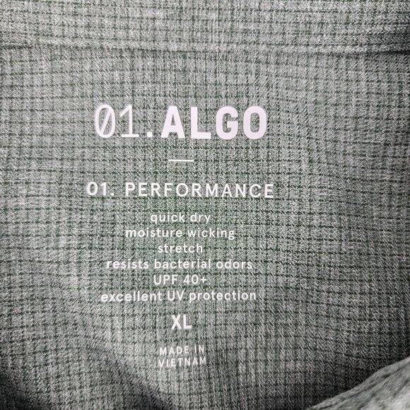 01.Algo Dress Shirt Mens XL Kombu Green Check L/S Performance Button Up - Picture 3 of 6